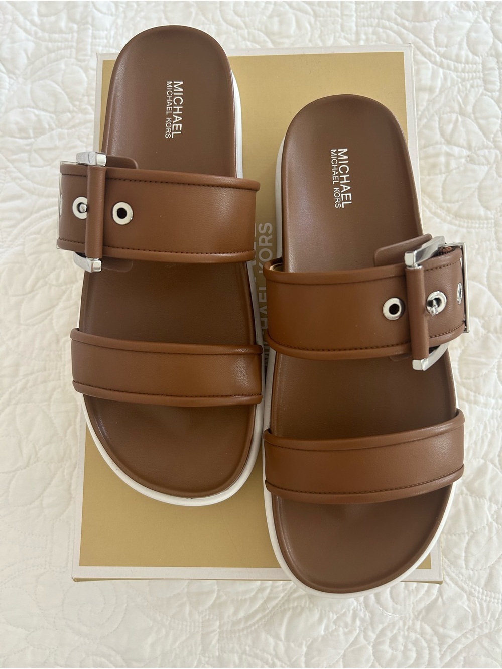 MICHAEL Michael Kors Women's Colby Buckled Slide Flat Sandals 8